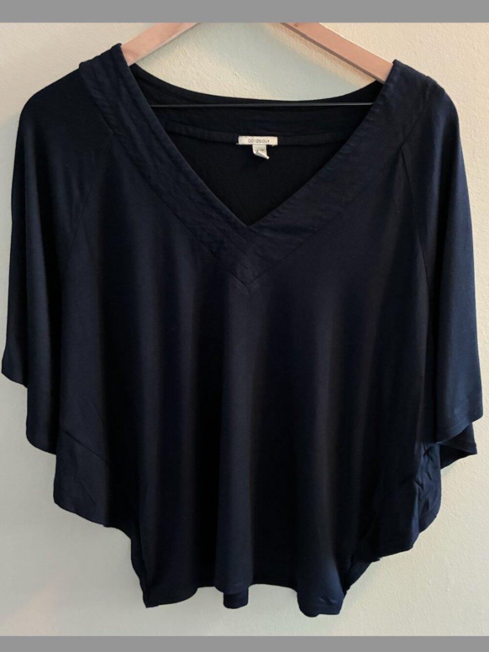 Anthropologie Bordeaux Black Top Size XS Short Sleeve V-Neck Flowy T-Shirt Y2K